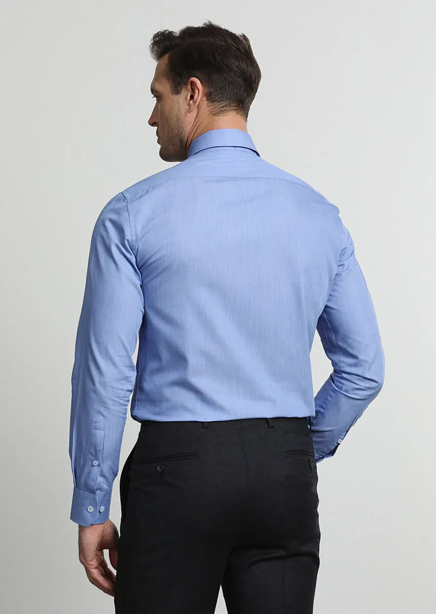 Dark Blue Slim Fit Weaving Classical 100% Cotton Shirt - 4