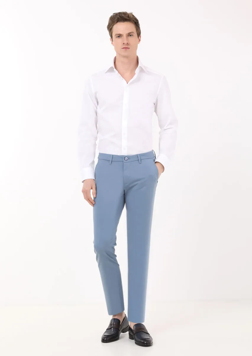 Dark Blue Weaving Regular Fit Casual Trousers - 1