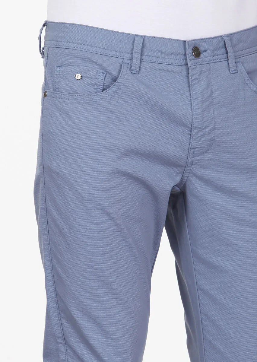 Dark Blue Weaving Slim Fit Casual Cotton Blended Trousers - 3