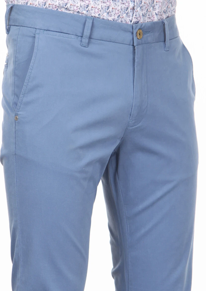 Dark Blue Weaving Slim Fit Smart Casual Trousers - 3