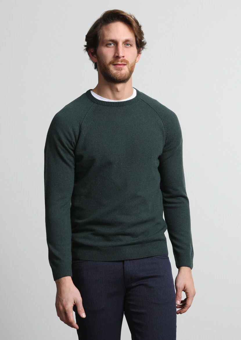 Dark Green Knitwear Sweatshirt - 1