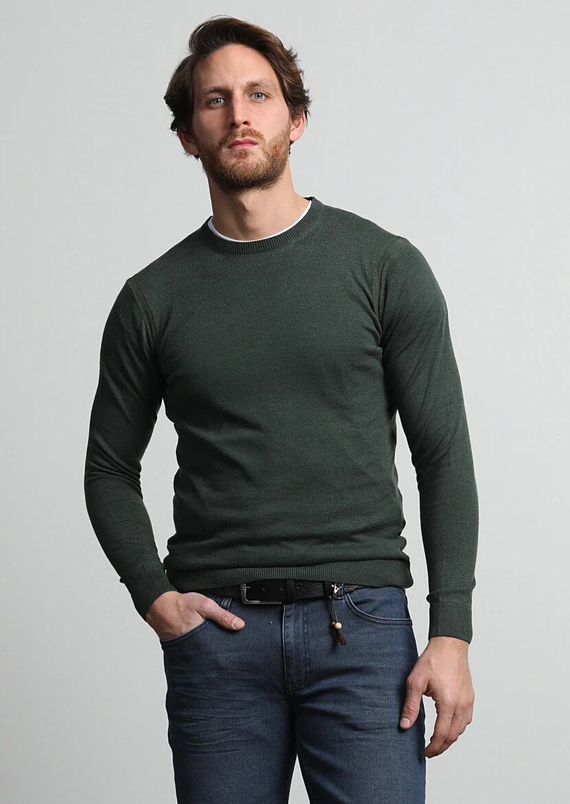 Dark Green Knitwear Sweatshirt - 1