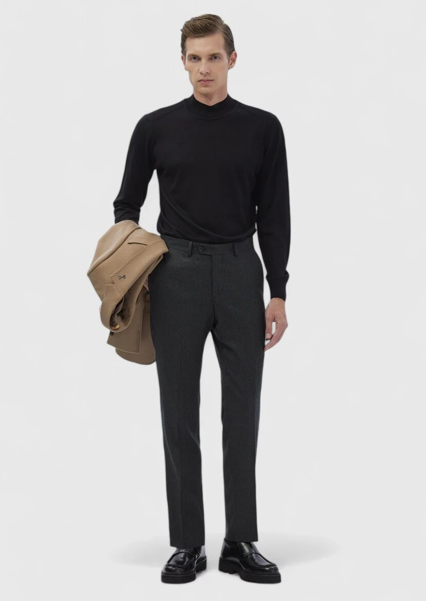 Dark Green Material Regular Fit Classical 100% Wool Trousers - RAMSEY