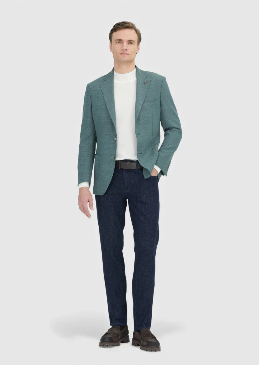Dark Green Patterned Wool Blended Jacket - RAMSEY