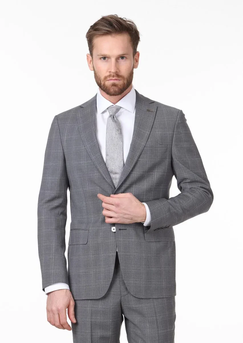 Dark Grey Checkered Regular Fit 100% Wool Suit - 3