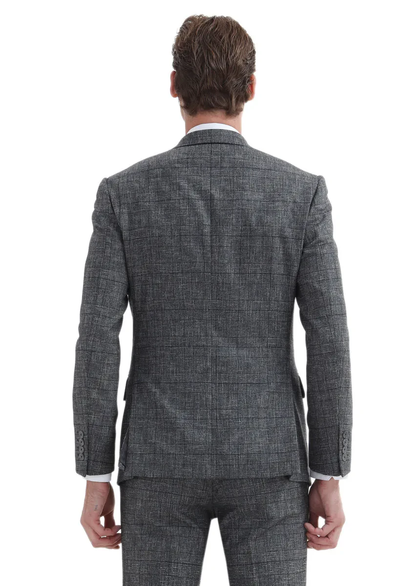 Dark Grey Checkered Zeroweight Slim Fit 100% Wool Suit - 6
