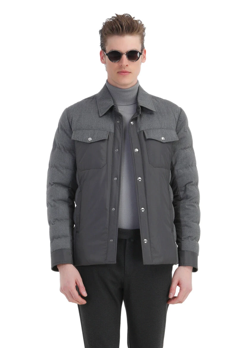 Dark Grey Comfort Fit Shirt Collar Casual Weaving Coat - RAMSEY