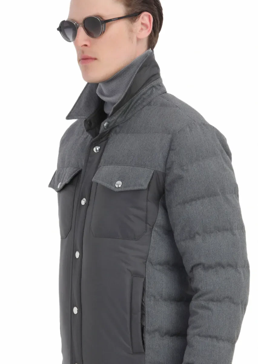 Dark Grey Comfort Fit Shirt Collar Casual Weaving Coat - 6