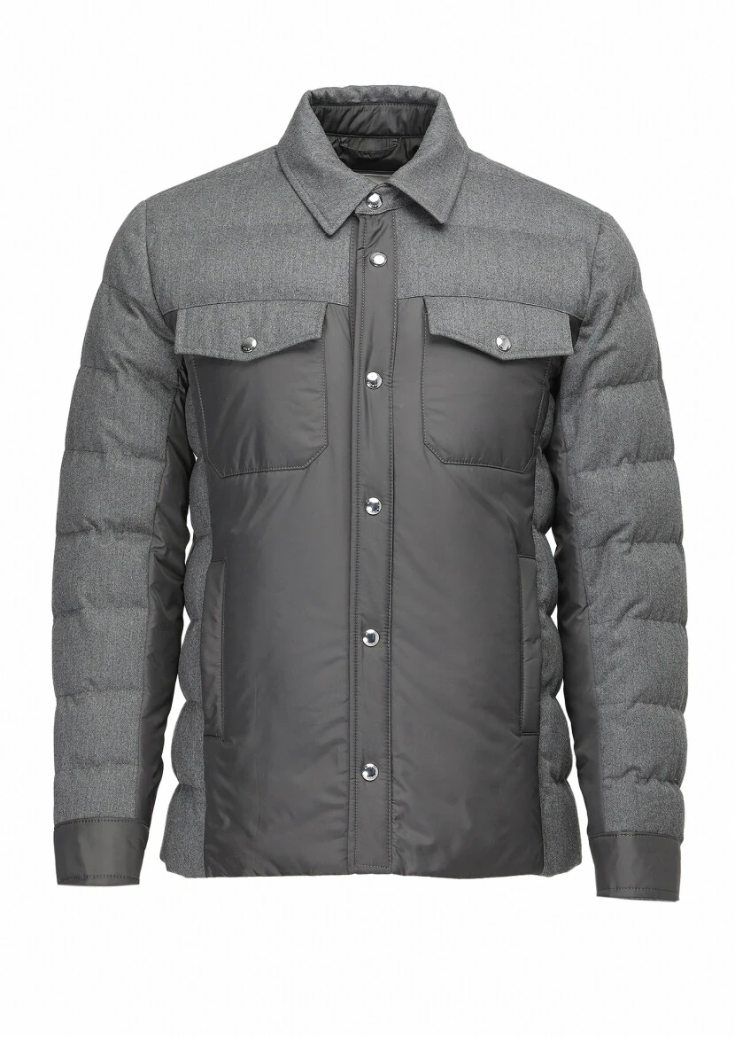 Dark Grey Comfort Fit Shirt Collar Casual Weaving Coat - 8