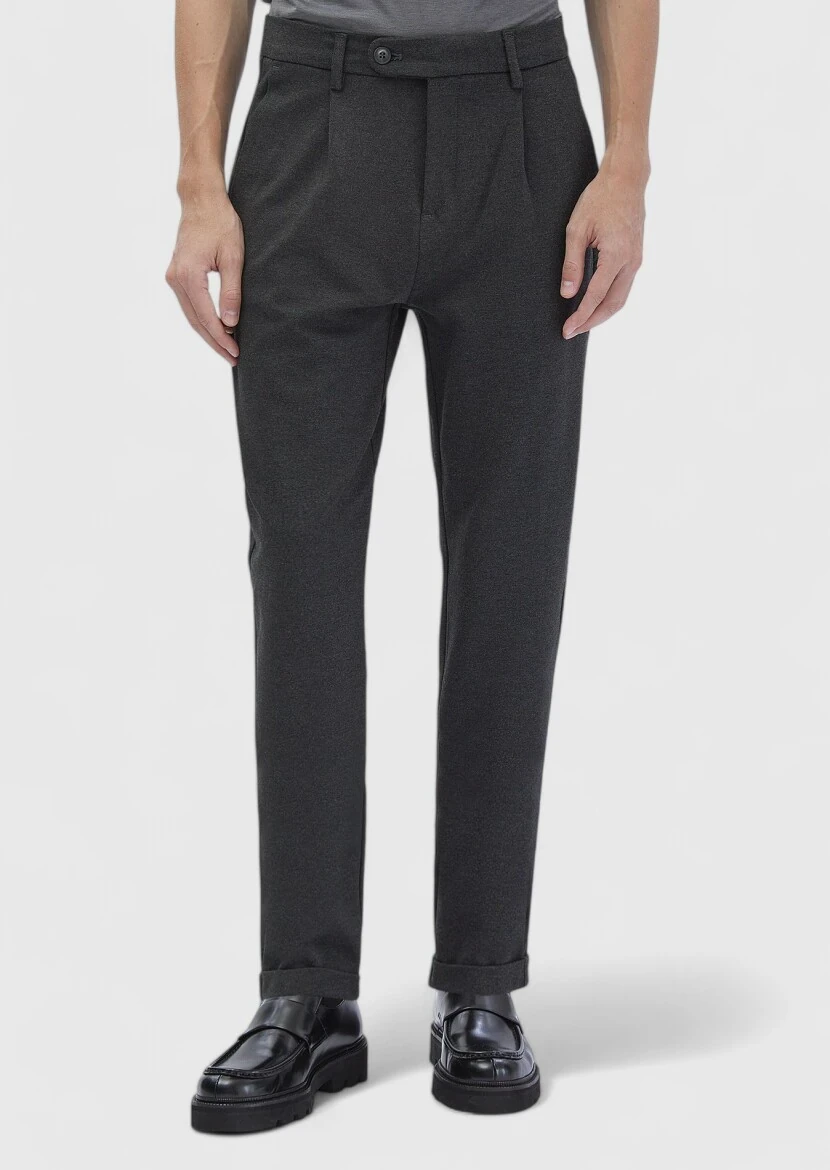 Dark Grey Knitting Regular Fit Casual Trousers 