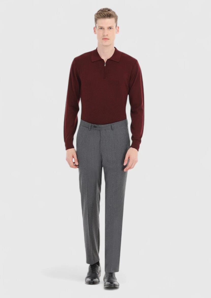 Dark Grey Material Regular Fit Classical 100% Wool Trousers - 1