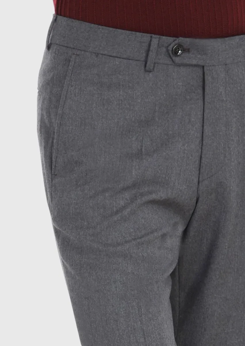 Dark Grey Material Regular Fit Classical 100% Wool Trousers - 3