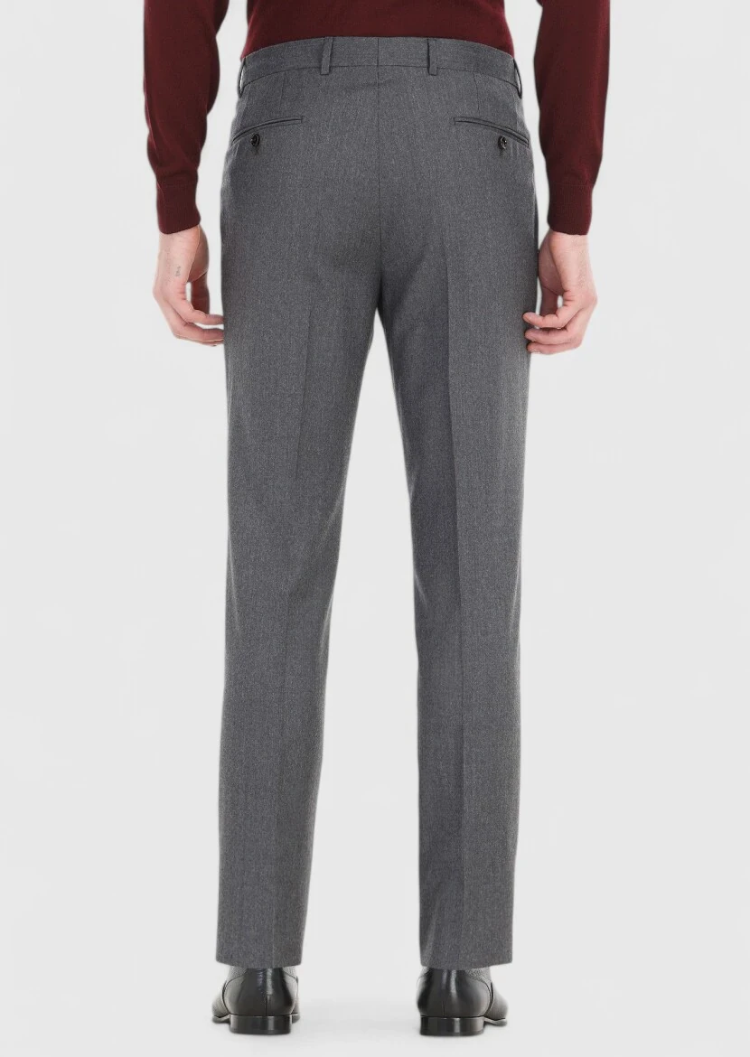 Dark Grey Material Regular Fit Classical 100% Wool Trousers - 4
