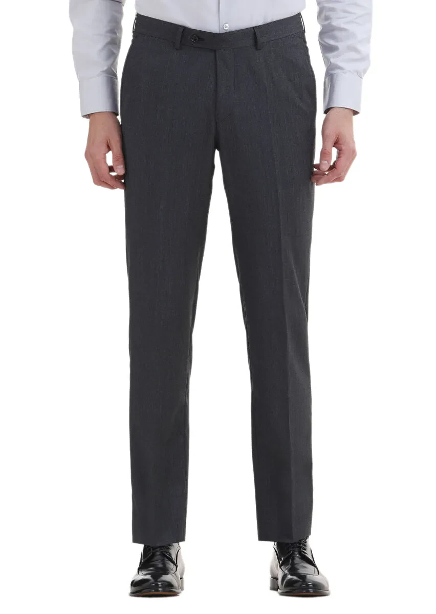 Dark Grey Material Regular Fit Classical 100% Wool Trousers - 2