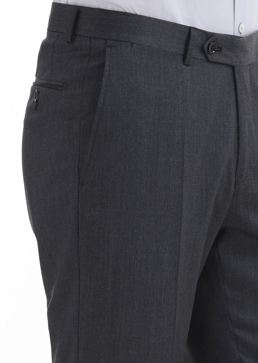 Dark Grey Material Regular Fit Classical 100% Wool Trousers - 3
