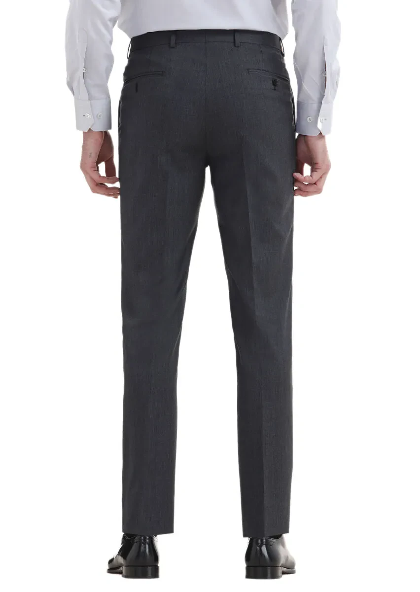 Dark Grey Material Regular Fit Classical 100% Wool Trousers - 4