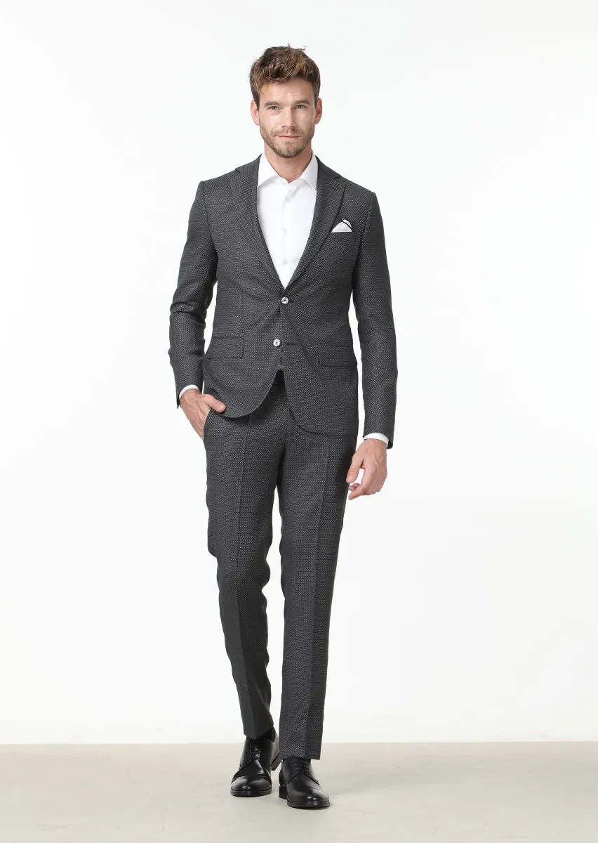 Dark Grey Micro Modern Fit 100% Wool Suit - 1