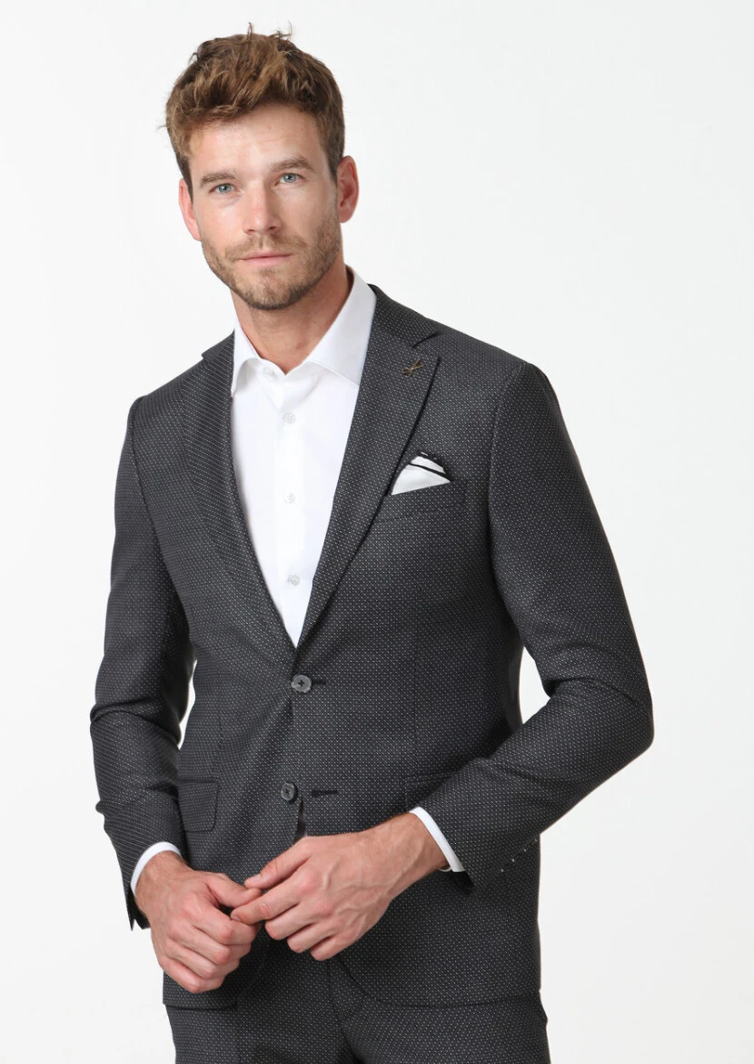 Dark Grey Micro Modern Fit 100% Wool Suit - 3