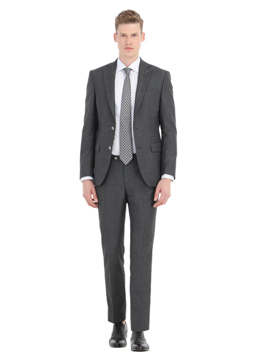 Dark Grey Micro Modern Fit 100% Wool Suit - 1