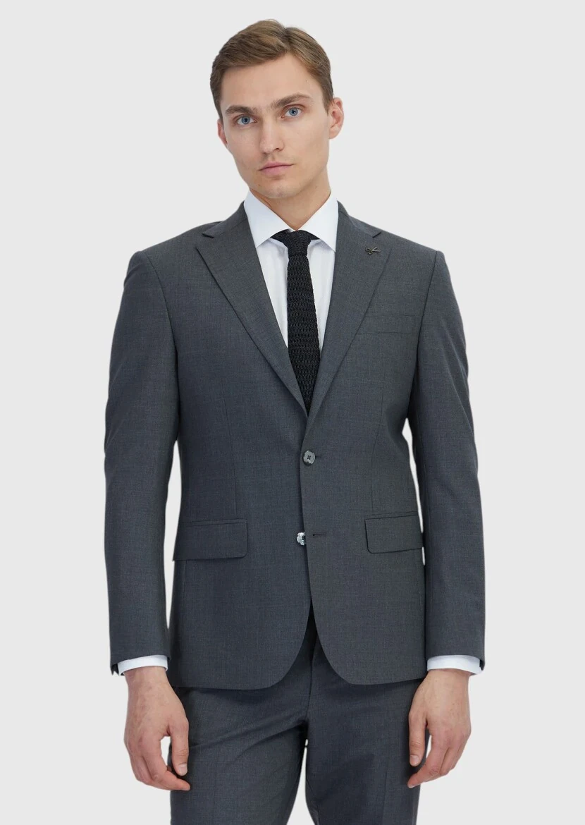 Dark Grey Micro Modern Fit Wool Blended Suit - RAMSEY