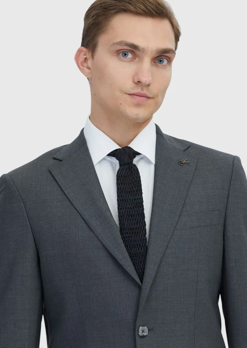 Dark Grey Micro Modern Fit Wool Blended Suit - 3