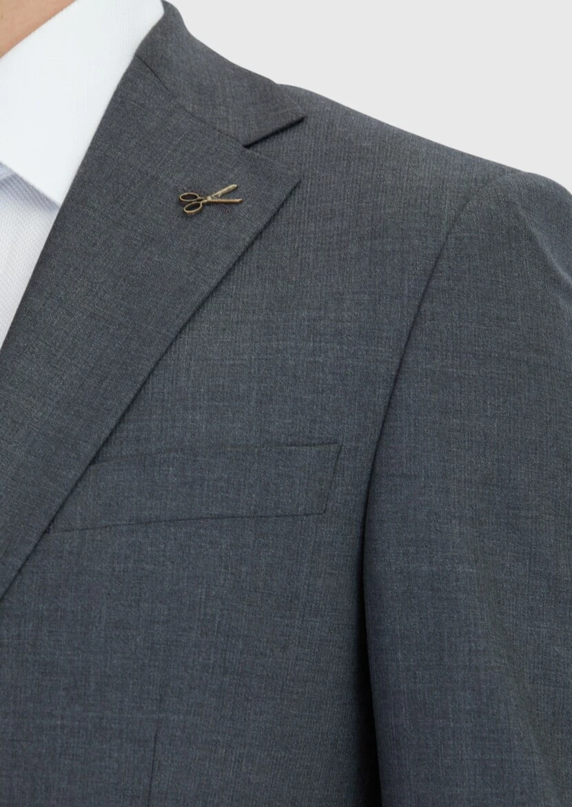 Dark Grey Micro Modern Fit Wool Blended Suit - 4