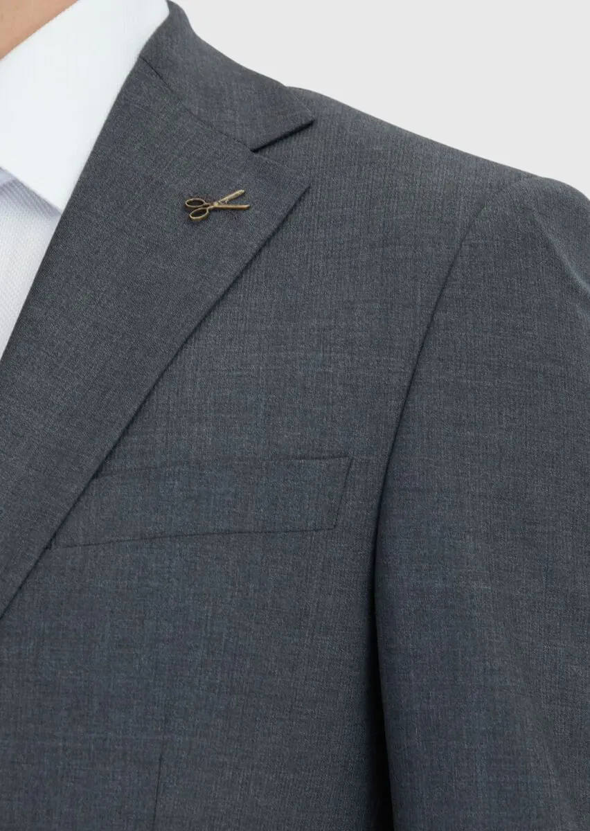 Dark Grey Micro Modern Fit Wool Blended Suit - 4