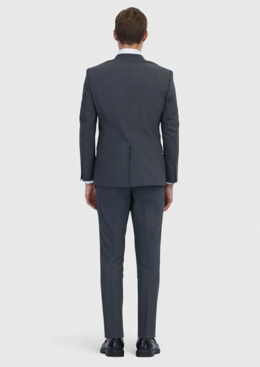 Dark Grey Micro Modern Fit Wool Blended Suit - 7