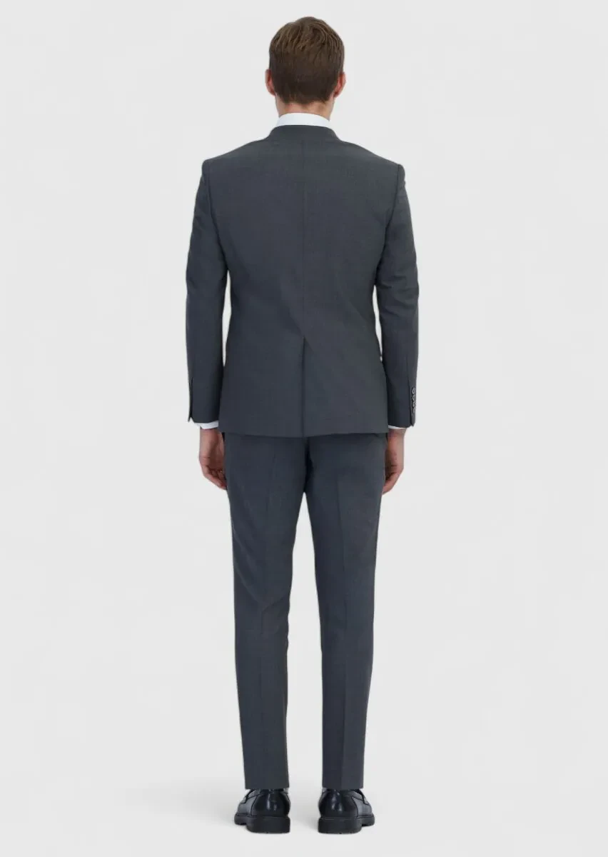 Dark Grey Micro Modern Fit Wool Blended Suit - 7