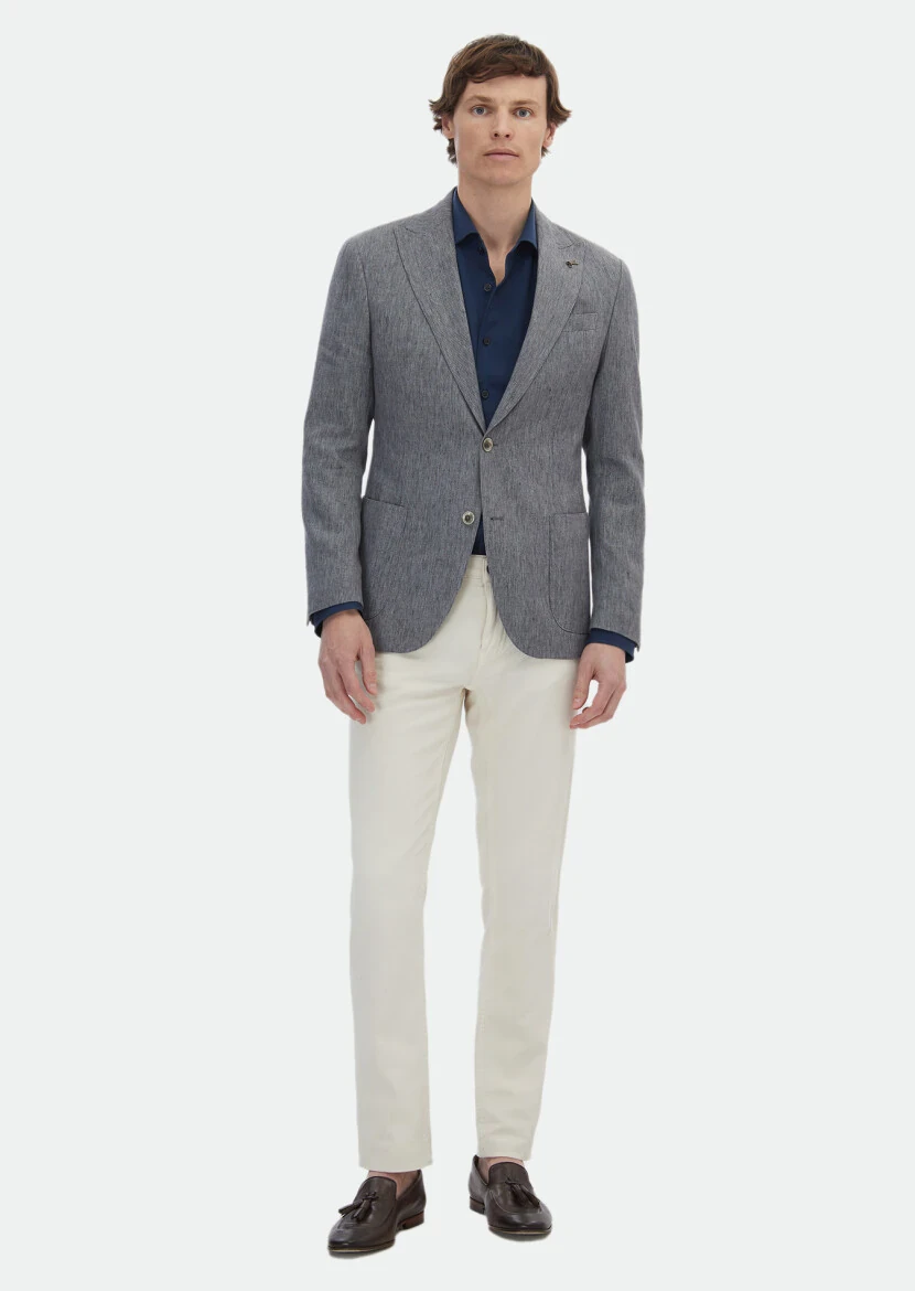 Dark Grey Patterned Zeroweight Slim Fit Cotton Blended Jacket - RAMSEY