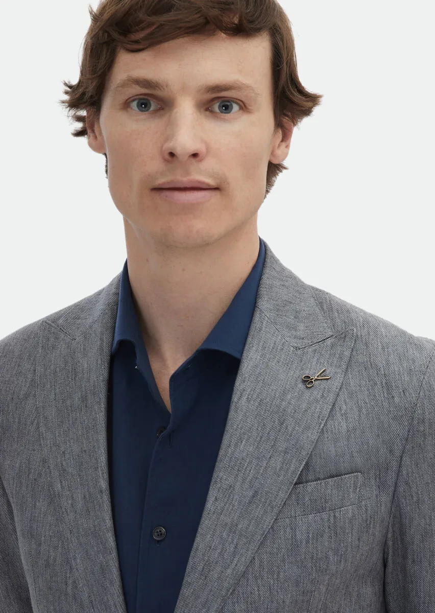 Dark Grey Patterned Zeroweight Slim Fit Cotton Blended Jacket - 3