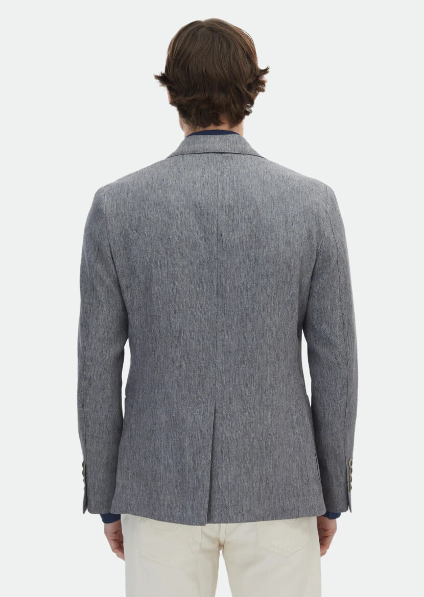Dark Grey Patterned Zeroweight Slim Fit Cotton Blended Jacket - 6