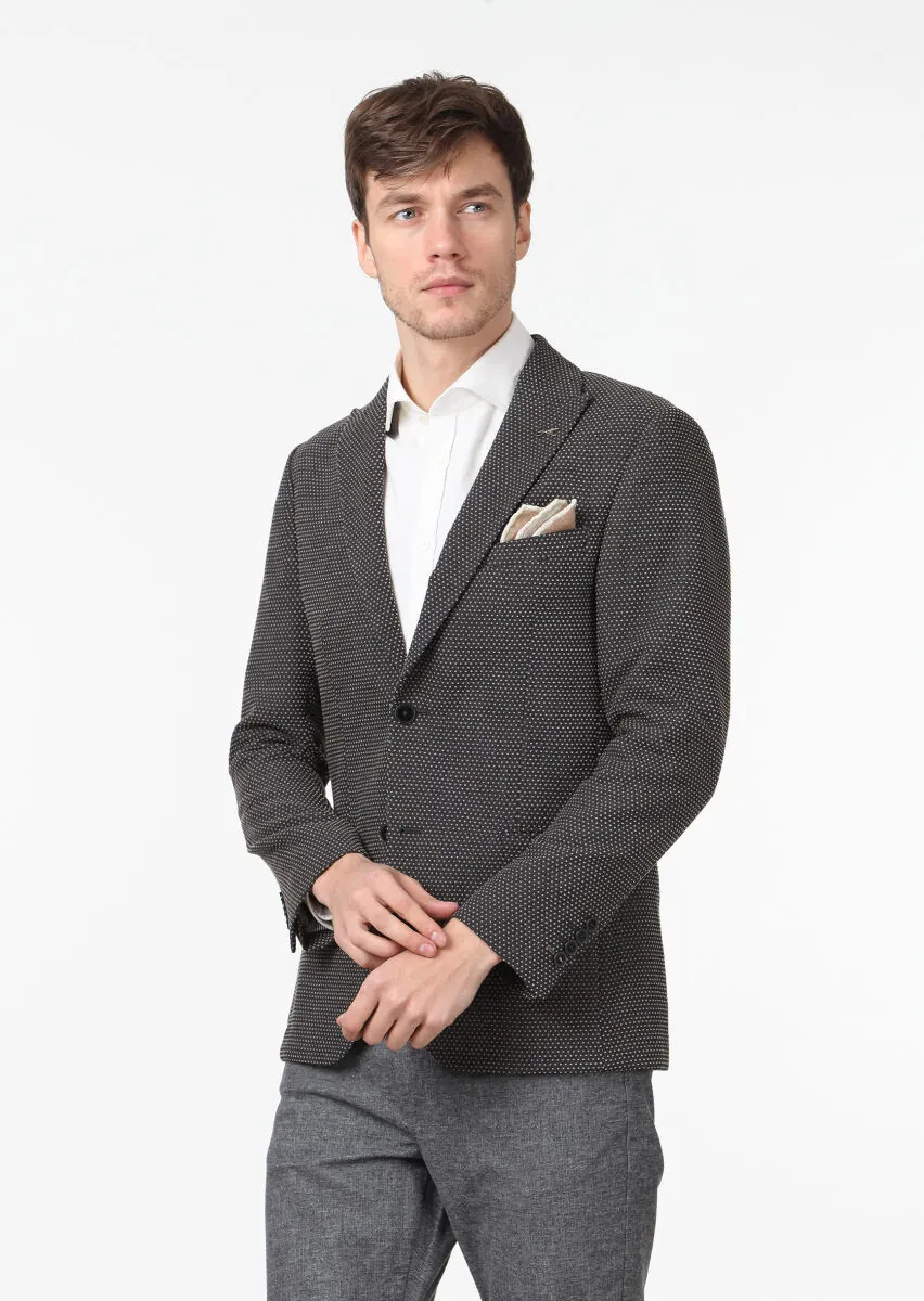 Dark Grey Patterned Zeroweight Slim Fit Wool Blended Jacket - 1