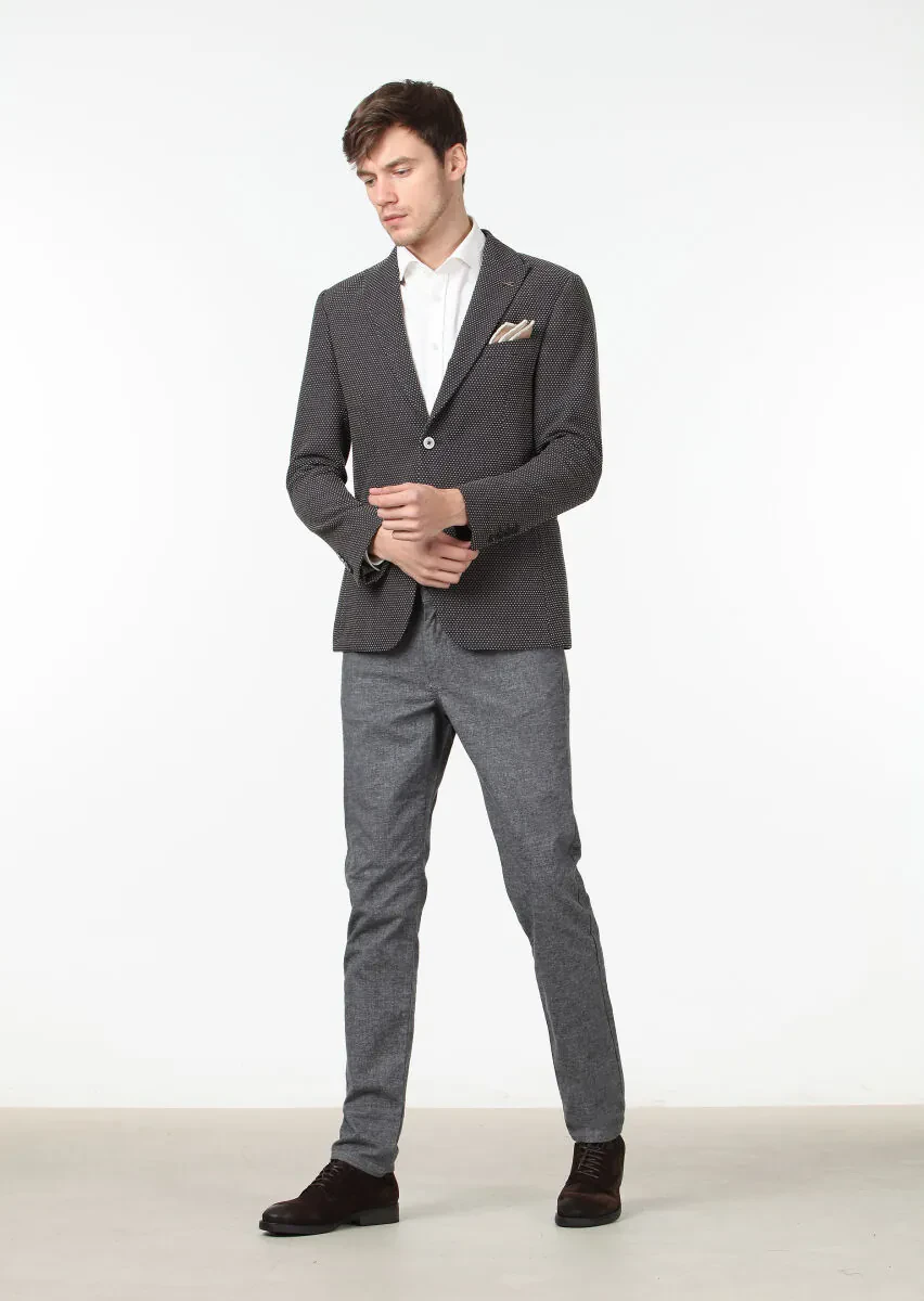 Dark Grey Patterned Zeroweight Slim Fit Wool Blended Jacket - 2