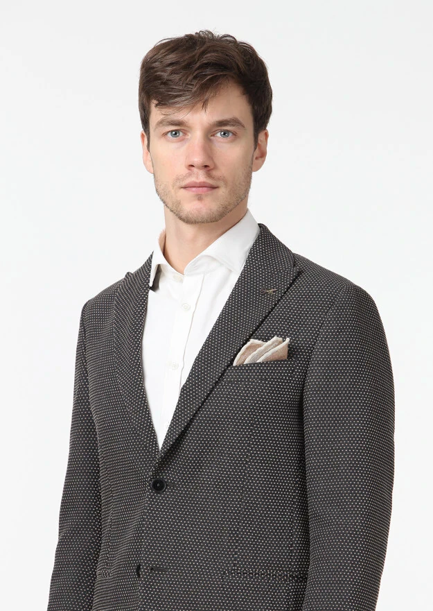 Dark Grey Patterned Zeroweight Slim Fit Wool Blended Jacket - 3