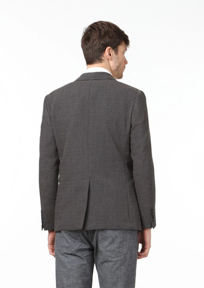 Dark Grey Patterned Zeroweight Slim Fit Wool Blended Jacket - 4