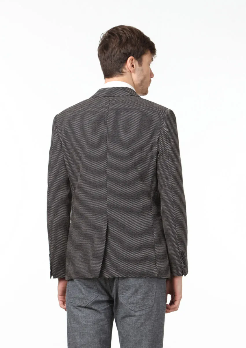 Dark Grey Patterned Zeroweight Slim Fit Wool Blended Jacket - 4