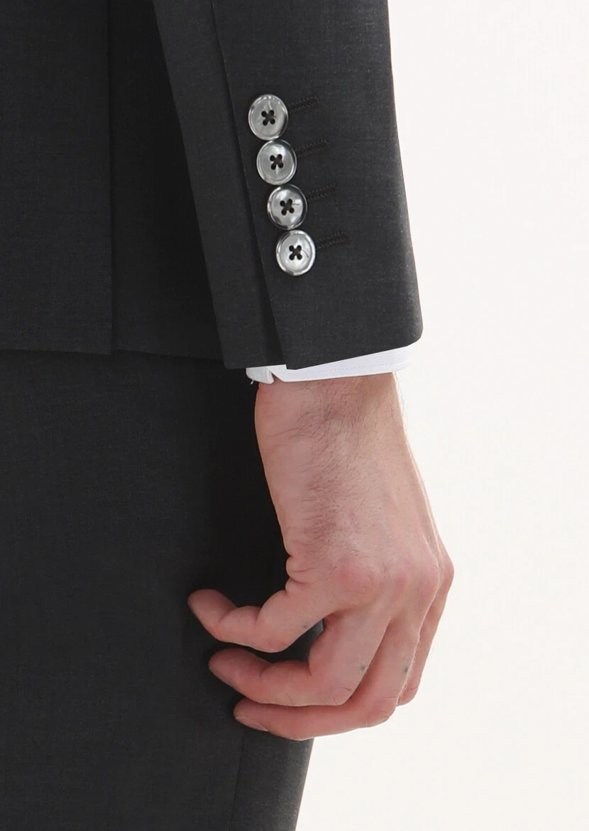 Dark Grey Plain Modern Fit 100% Wool Suit - 4