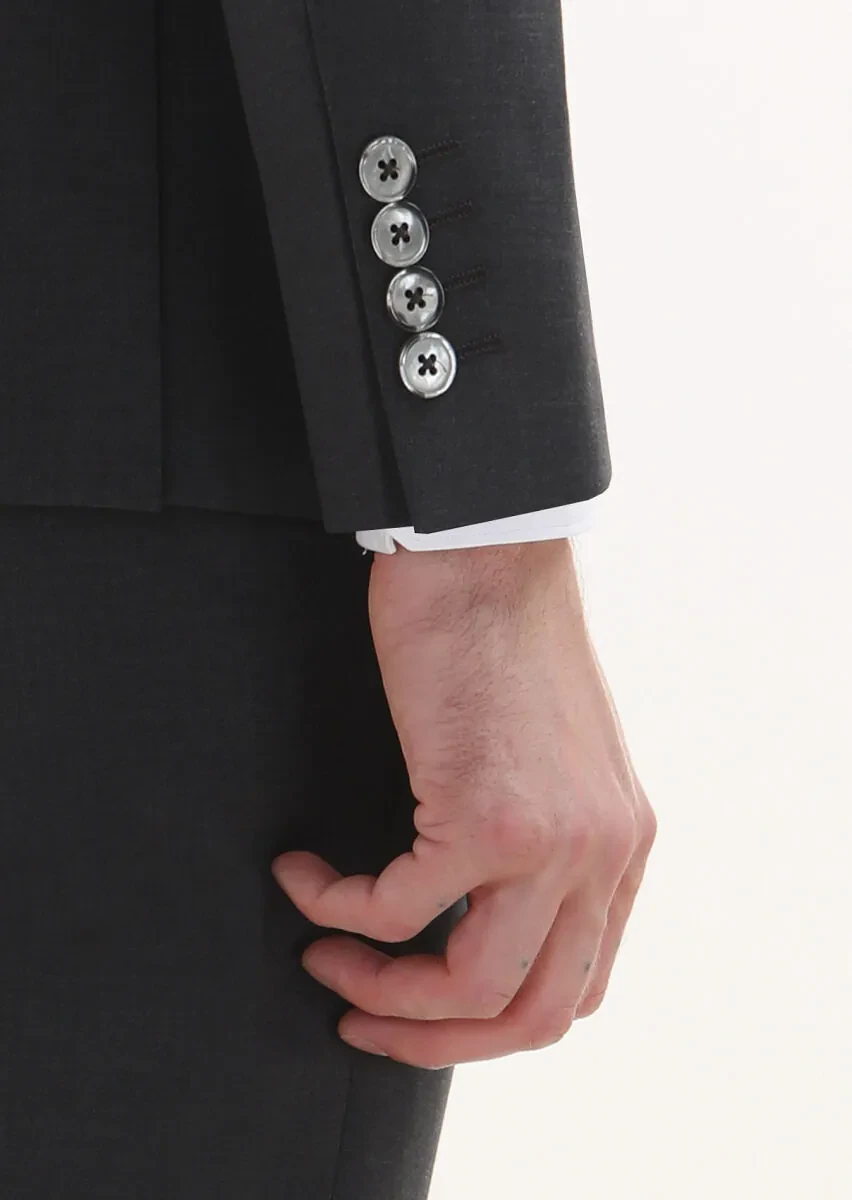 Dark Grey Plain Modern Fit 100% Wool Suit - 4