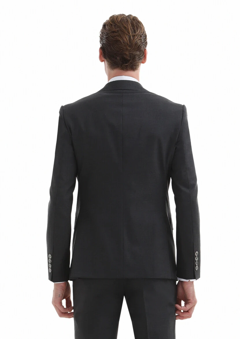 Dark Grey Plain Modern Fit 100% Wool Suit - 5