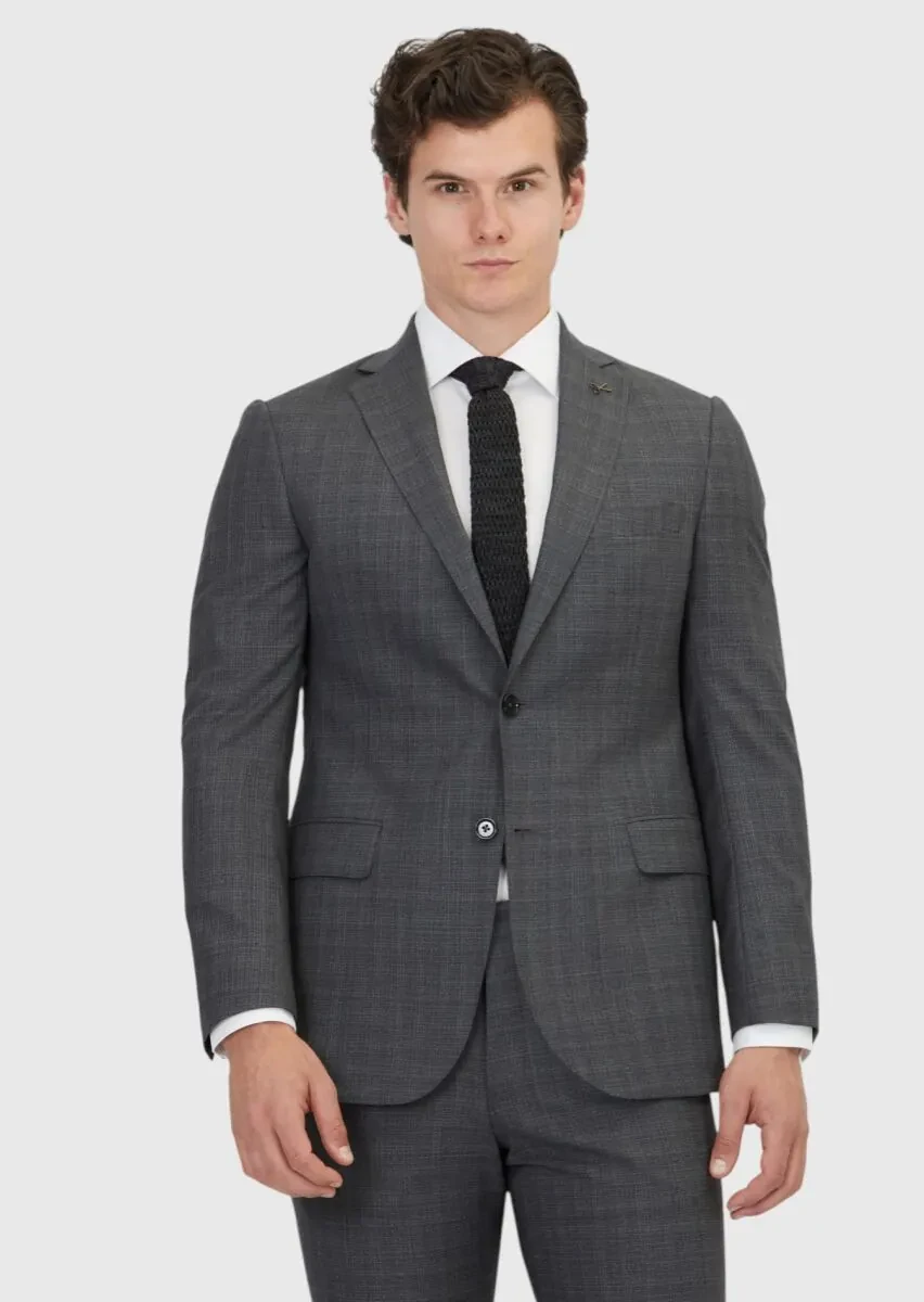 Dark Grey Plain Regular Fit 100% Wool Suit - 1