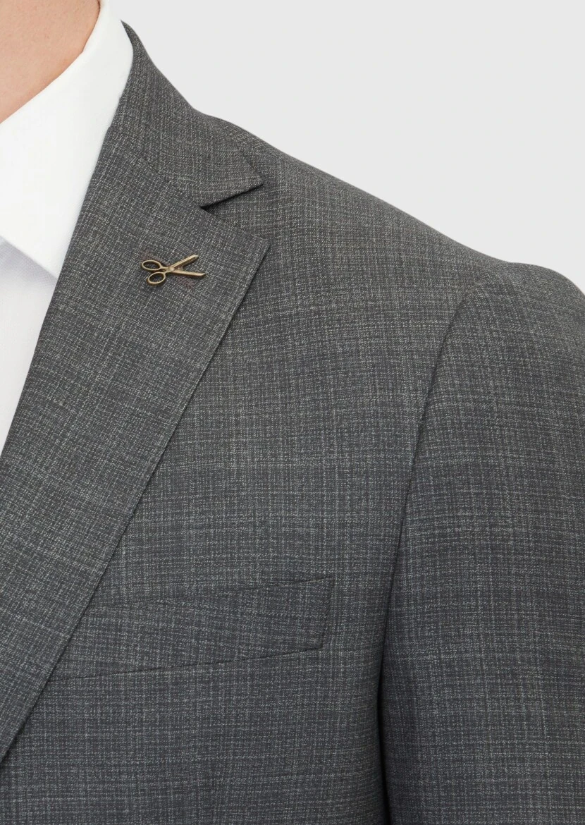 Dark Grey Plain Regular Fit 100% Wool Suit - 4