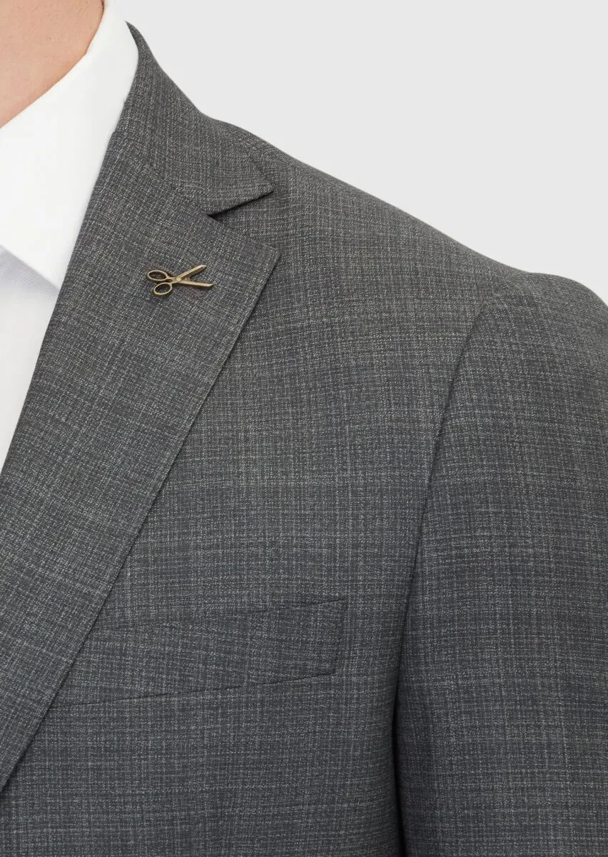 Dark Grey Plain Regular Fit 100% Wool Suit - 4