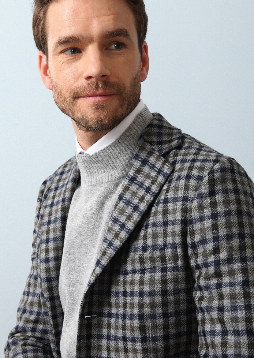 Dark Grey Regular Fit Butterfly Collar Casual Weaving Overcoat - 1