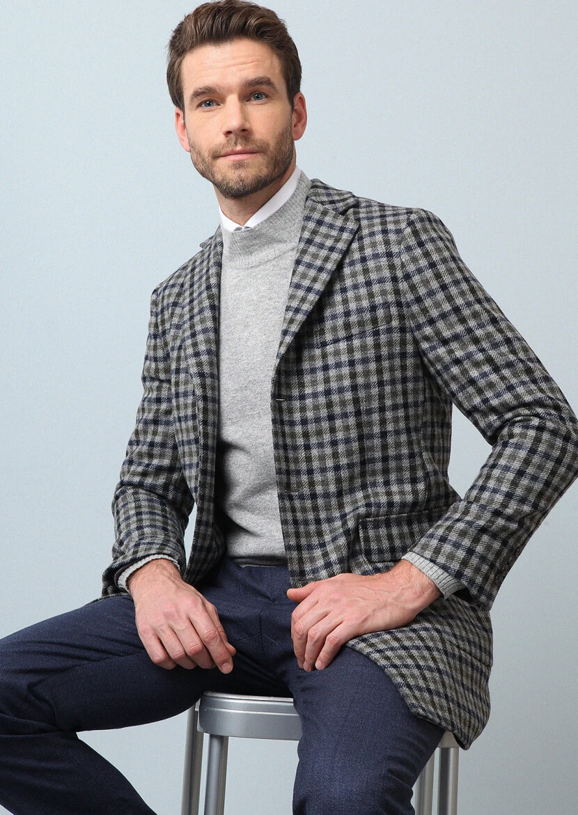 Dark Grey Regular Fit Butterfly Collar Casual Weaving Overcoat - 3