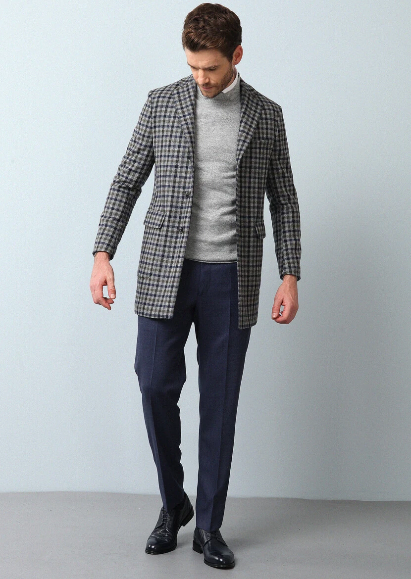 Dark Grey Regular Fit Butterfly Collar Casual Weaving Overcoat - 4