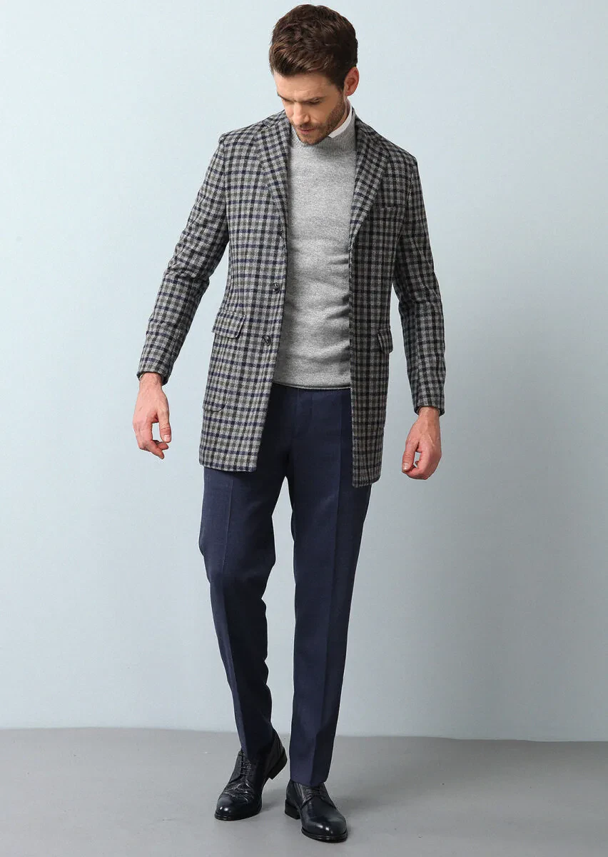 Dark Grey Regular Fit Butterfly Collar Casual Weaving Overcoat - 4