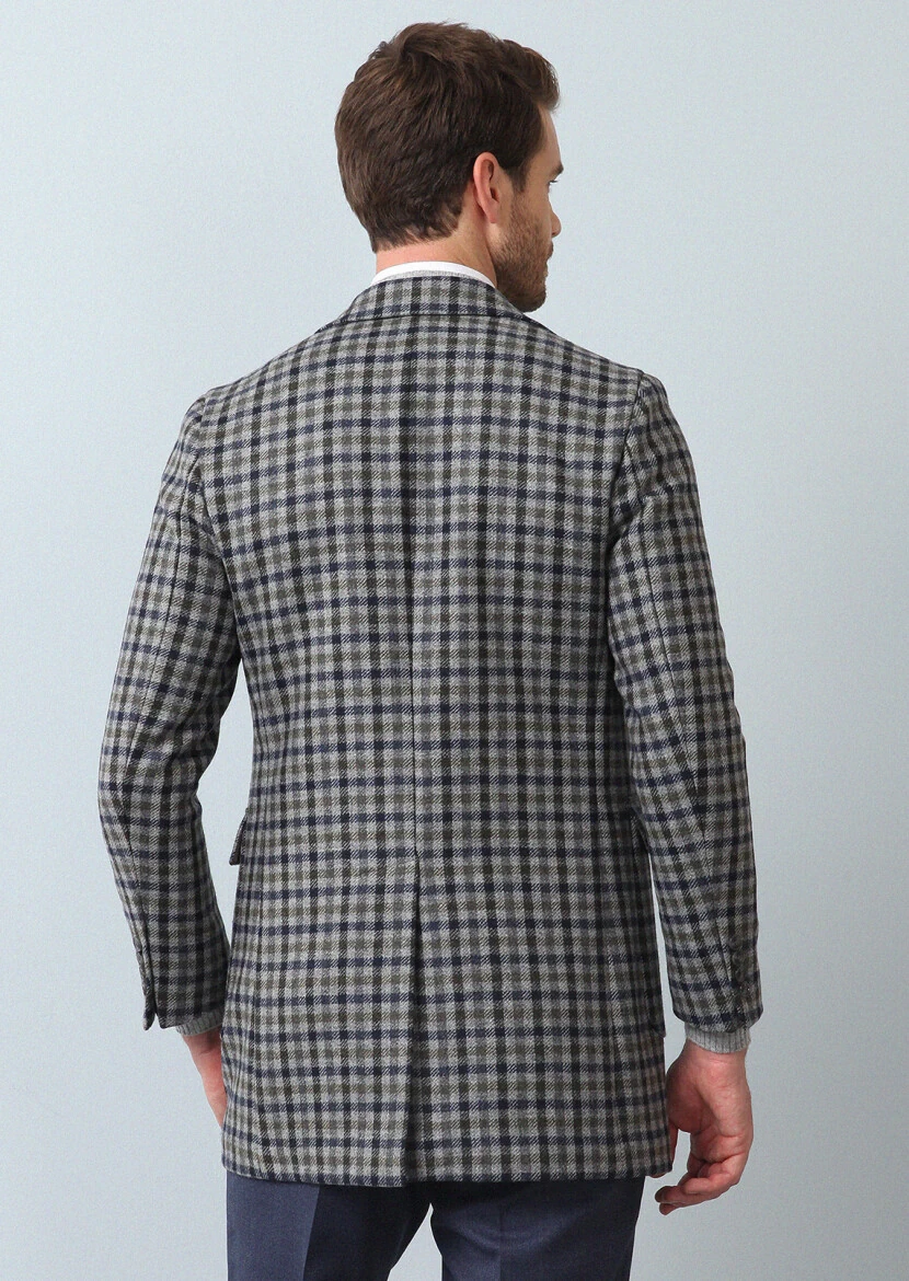 Dark Grey Regular Fit Butterfly Collar Casual Weaving Overcoat - 5