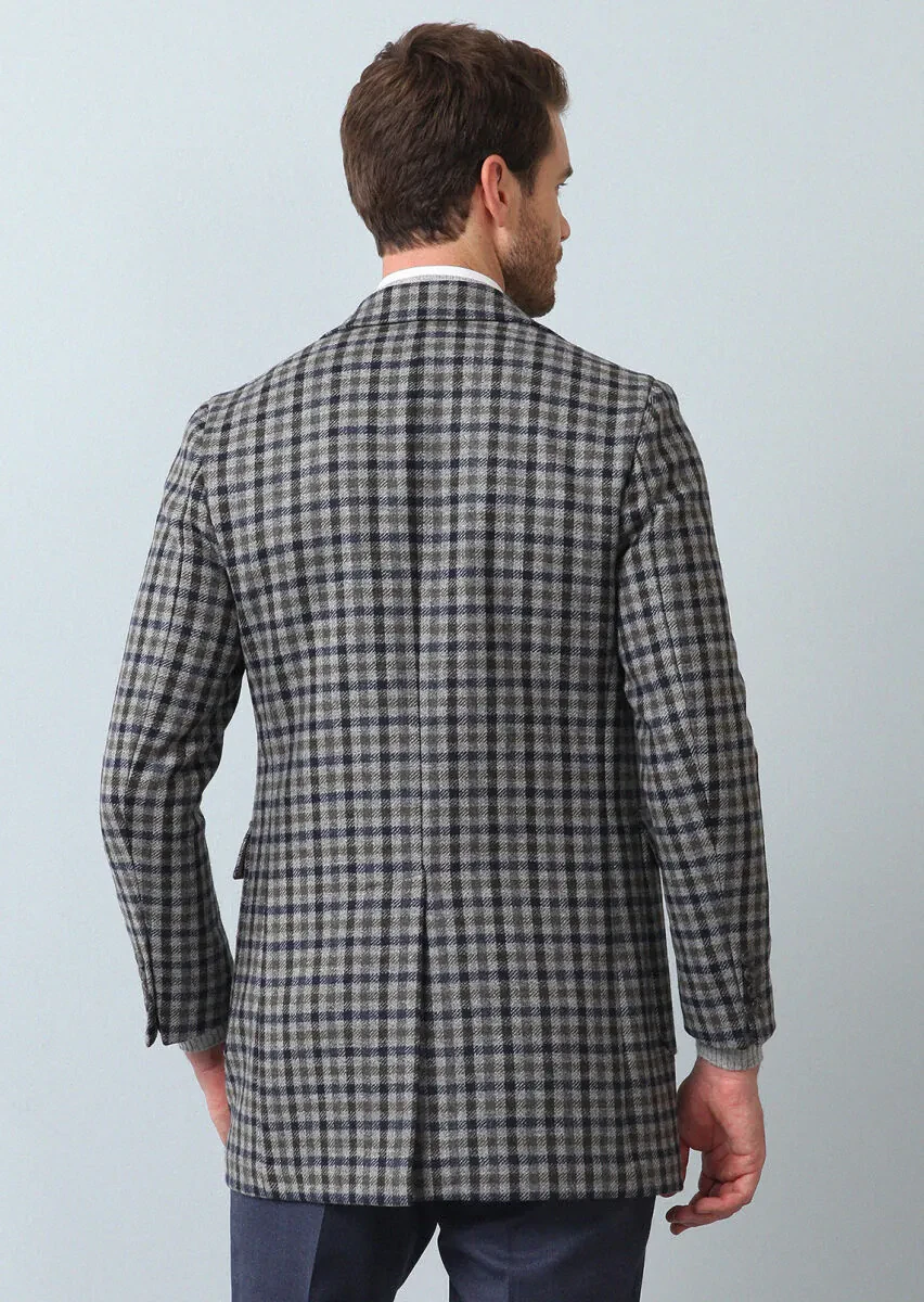 Dark Grey Regular Fit Butterfly Collar Casual Weaving Overcoat - 5