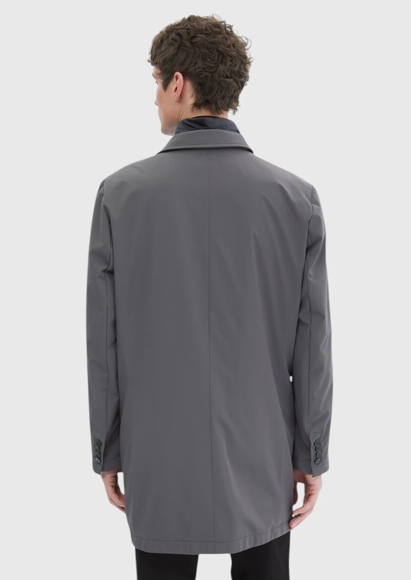 Dark Grey Regular Fit Double Breasted Collar Casual Weaving Rain Coat - 6